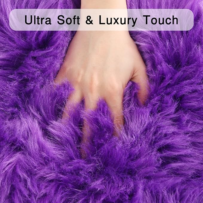 duduta Purple Faux Sheepskin Round Rug 4x4 ft, Fluffy Shag Fur Bedroom Nursery Kids Playroom Rug Dorm Decor Non Slip Washable