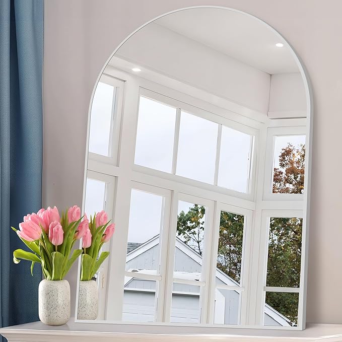 Arched Bathroom Mirror, 36x48IN Silver Bathroom Mirror with Metal Frame, Wide Wall Mounted Mirrors Decor Modern Dresser Mirror for Bedroom Living Room Entryway