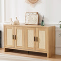 Rattan Buffet Cabinet with Storage, Sideboard Cabinet with Doors and Adjustable Shelves, Farmhouse Coffee Bar Station Table, Modern Wood Cupboard for Kitchen, Livingroom and Dining Room