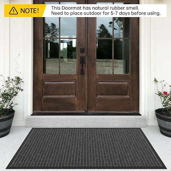 Sturdy Front Door Mat Outside Entrance, 6' x 2' All-Season All-Weather Doormat Waterproof, Stain and Fade Resistant, Natural Rubber Indoor Outdoor Welcome Door Mat Trap Dirt