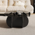 Mid Century Modern Round Glass Coffee Table for Living Room, Black Small Coffee Table for Center, Suitable for Bedroom Living Room Reception Office Tables (Black/Grey)