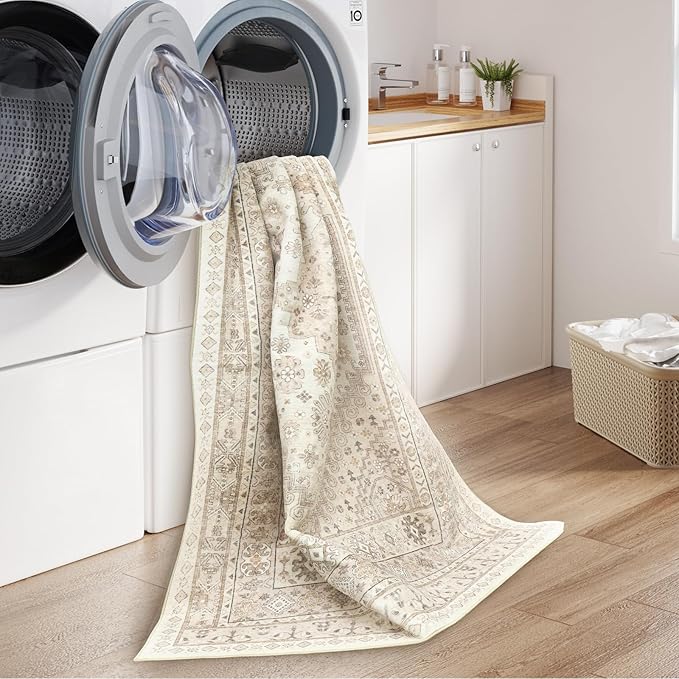zesthome 10x14 Area Rugs,Stain Resistant Washable Rug,Ultra-Thin Rugs for Living Room,Bedroom,Non-Slip Backing Home Decor Large Area Rug (Cream/Beige,10'x14')