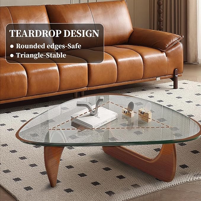 Modern Glass Coffee Table for Living Room, Small mid Century Coffee Table, Stylish Coffee Tables Suitable for Bedroom Living Room Reception Office Tables（Walnut/Transparent，Small）