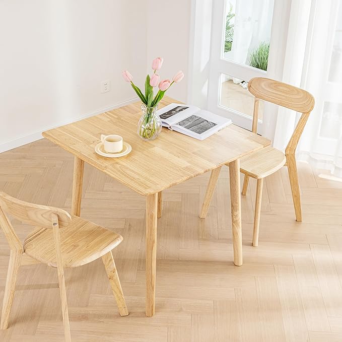 DELAVIN 29.5" Solid Wood Dining Table, Square Kitchen Desk, Modern Dining Table, Cafe Table for Living Room Dining Room, Easy Assembly, Natural