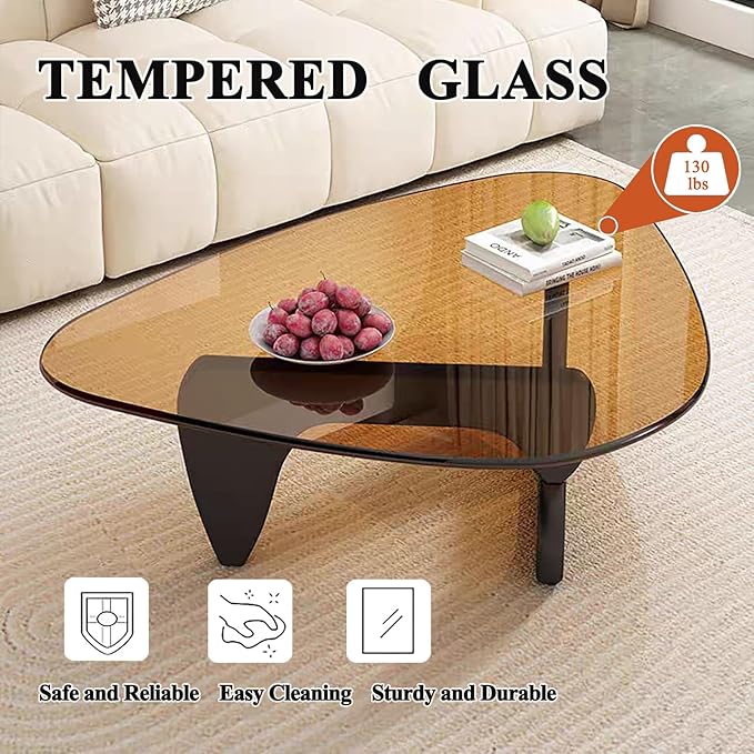 Mid Century Modern Glass Coffee Table, Small Coffee Table for Living Room, Elegant and Functional Coffee Tables, Suitable for Bedroom Living Room Reception Office Tables（Black/Brown，Medium）
