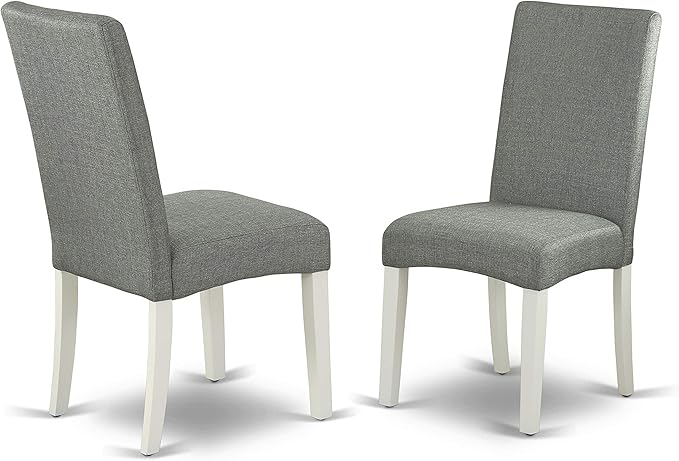 East West Furniture LGDR9-LWH-07 9 Piece Dining Room Set Includes a Rectangle Kitchen Table with Butterfly Leaf and 8 Gray Linen Fabric Parsons Dining Chairs, 42x84 Inch, Linen White