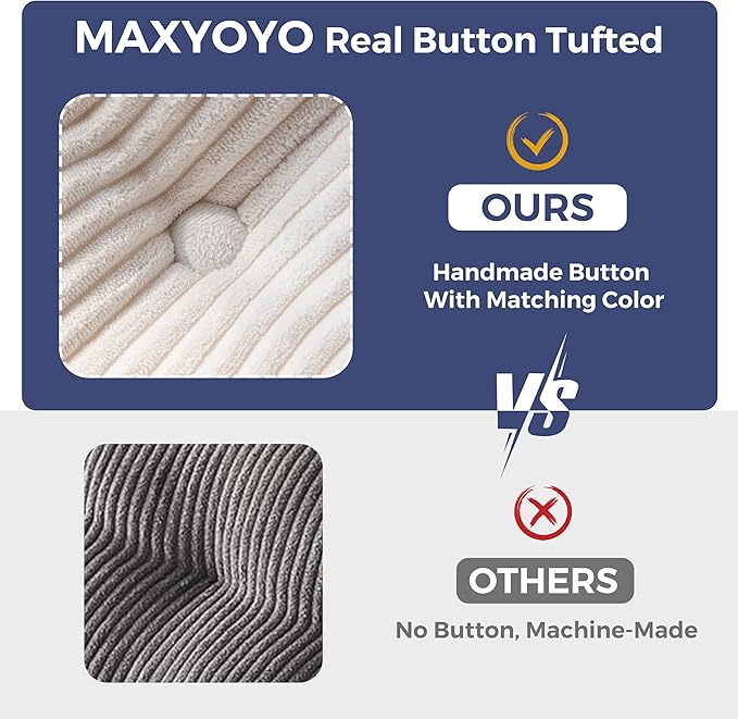 MAXYOYO Bean Bag Chair for Adults, Upholstered Floor Sofa with Armrests, Loveseat Boneless Couch with Tufted Cushion & Backrest, Sofa in A Box, Large Bean Bag Couch for Bedroom Living Room, Beige