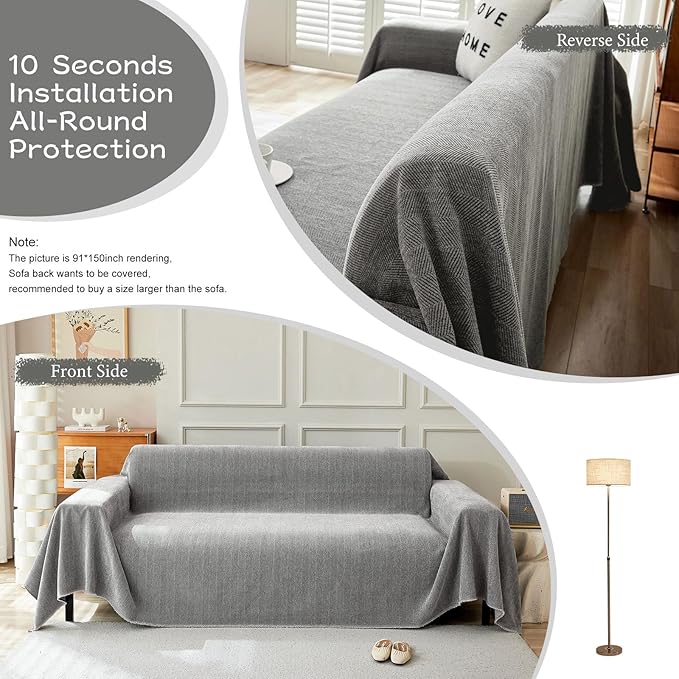 STACYPIK Soft Dark Gray Couch Cover for Pets, Herringbone Jacquard Sofa Covers for 2 Cushion Couch,Skin-Friendly Washable Sofa Covers for Loveseat, Non Slip Sectional Sofa Blanket Cover-91X118IN