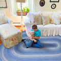 Homespice Denim Jute Blue 8x10' Braided Oval Area Rugs for Living Room, Bedroom and Dining Room. Pet Friendly. Decor Styles- Farmhouse Rug, Rustic, Vintage, Cottage, Primitive, Country, Boho Rug