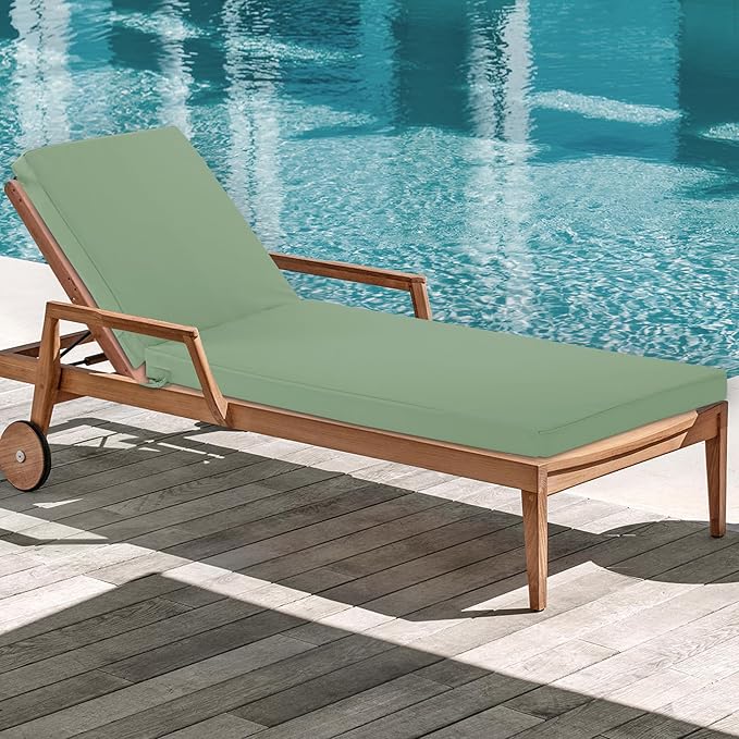 Chaise Lounge Cushions Outdoor Set of 4 - Waterproof and Fade Resistant Sun Lounger Replacement Cushions - Patio Lounger Pads with Removable Cover for Pool, Deck, 72 x 21 x 3 Inch, Sage Green