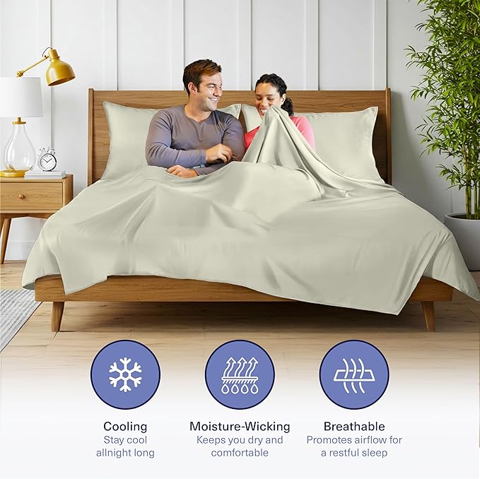 Kickoff Viscose Bamboo Sheets Full Size 4-pc 100% Organic Bamboo Viscose Bed Cooling Sheets Full Size Set Cool Bedding for hot Sleepers Sheet, Flat, Fitted, Pillowcases (Soft Sage, F)