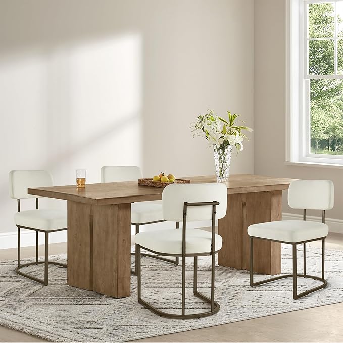 Dining Chairs Set of 2, Upholstered Modern Kitchen Chairs with Ergonomic Backrest, Fabric Cushion Seat & Metal Legs for Living Room, Restaurant, and Café, Ivory