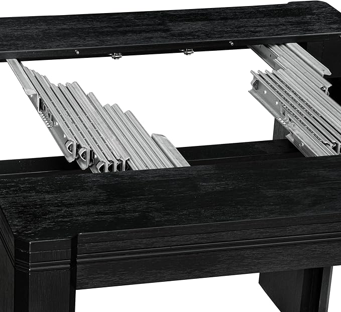 X07VE-B06-50 - 9-Pc Dining Room Table Set a Rectangular Dining Table and wooden Benches and 7 Dark Gotham Grey Linen Fabric Dining Chair, 39x120 Inch, Wire Brushed Black