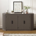 Merax 63" Large Sideboard, Vertical Striped Storage Cabinet with 4 Door, Metal Handles, Adjustable Shelf, Suitable for Study, Entryway and Living Room, Brown