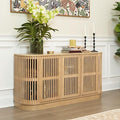 Plank+Beam Contour Wood TV Stand, Three Door Solid Wood Entertainment Console with Storage, 59" L x 16" W x 30" H, Blonde