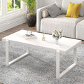 EXCEFUR Small Coffee Table, Modern Minimalist Wood and Metal Center Table for Living Room, Rustic Cocktail Tea Table for Office, White Oak, 44 Inch