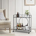 RiteSune Black Bar Cart with Wheels, Vintage Serving Cart Wine Cart with 2 Mirror Shelves, Alcohol Cart Liquor Bar Carts for Home Bar