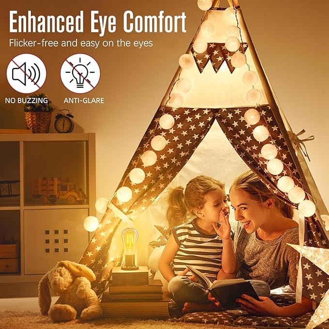 LED Edison Bulbs Dimmable, E26 Bulb 60 watt Equivalent, Soft White 2700K, ST58 Vintage Light Bulbs, 90+ CRI, 6W 600LM, E26 Base, Clear Glass, 6 Pack