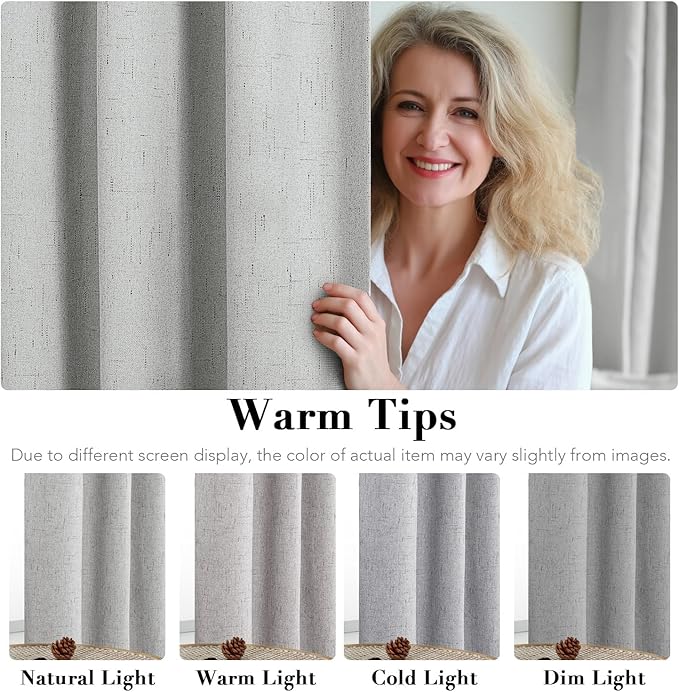 H.VERSAILTEX Linen Blackout Curtains Durable Thick Textured Linen Look 100% Blackout Patio Door Curtain Anti Rust Grommet Extra Wide Sliding Door Curtain Panel, Glacier Gray, W100 x L108 inch