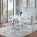 KEIKI 5-Piece Standard Height Dining Table Set with Square Table and 4 Upholstered Chair, for 4 Person, Modern Style Crystal Decoration Wood Table Set, Easy Assembly, for Kitchen, Dining Room, White