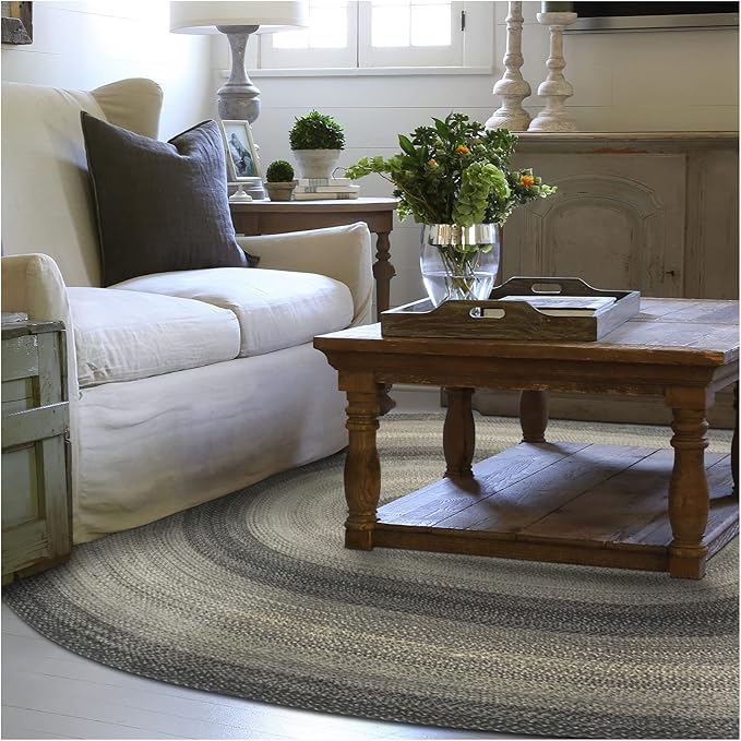 Homespice Flint Hill Oval Braided Rugs 5x8' - Primitive Black and Gray Area Rug for Living Room