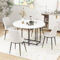 Merax 47.2” Round Dining Table Set for 4, Foldable Kitchen Dining Table with 11.8” Drop Leaves, Faux Marble Top with Golden Frame, 4 Upholstered Chairs (White+Beige)