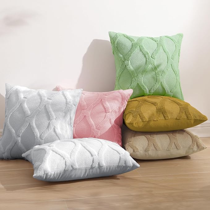 decorUhome Throw Pillow Covers 26x26 Inch Set of 2, Soft Plush Faux Fur Wool Khaki Couch Pillow Covers, Decorative Neutral Pillow Cases for Bed Sofa Living Room Home Decor