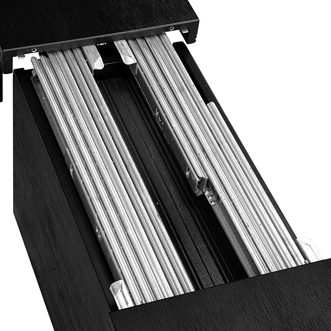 X07FO-BC6-24 - 10-piece Dining Table Set a Kitchen Table with a coffee Table and a wooden Bench and 7 Black Linen Fabric Dining Chair, 39x120 Inch, Wire Brushed Black
