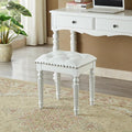 Vanity Bench Stool with Microfiber Leather Cushion, Vanity Chair Ottoman Dressing Stool with Solid Wood Legs for Bedroom, Makeup Room, Dressing Room (White)