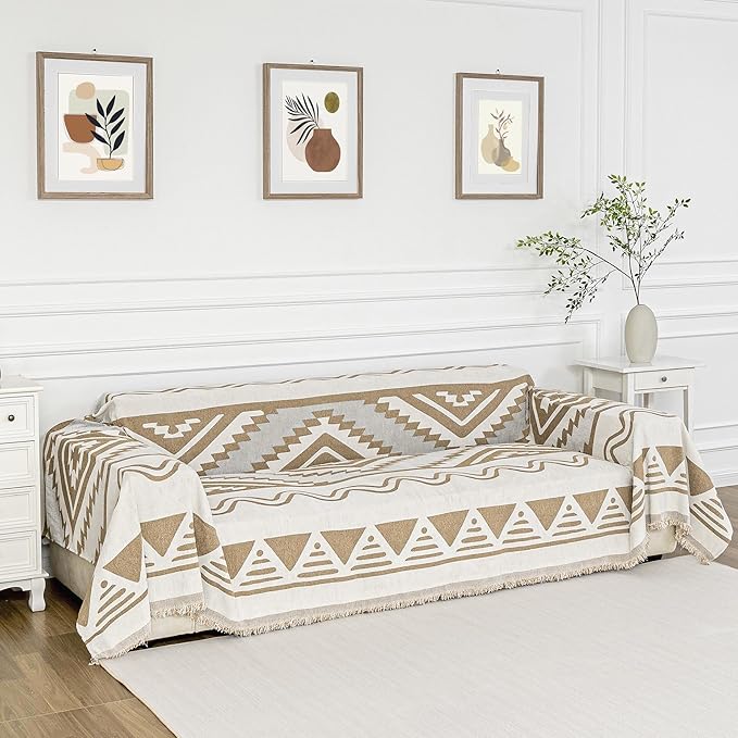 MYSKY HOME Couch Cover for Sectional Sofa Set for Dog Cat Pets Couch Cover 3 Seat Sofa Chenille Boho Geometric Furniture Sofa Cover Washable Couch Protector Multi-Use Couch Cover Blanket, 71" X134"