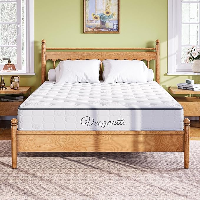 Vesgantti Full Size Mattress, 10 Inch Innerspring Hybrid Double Bed Mattress in a Box with Breathable Foam and Pocket Spring, Ergonomic Design, Medium Firm Feel