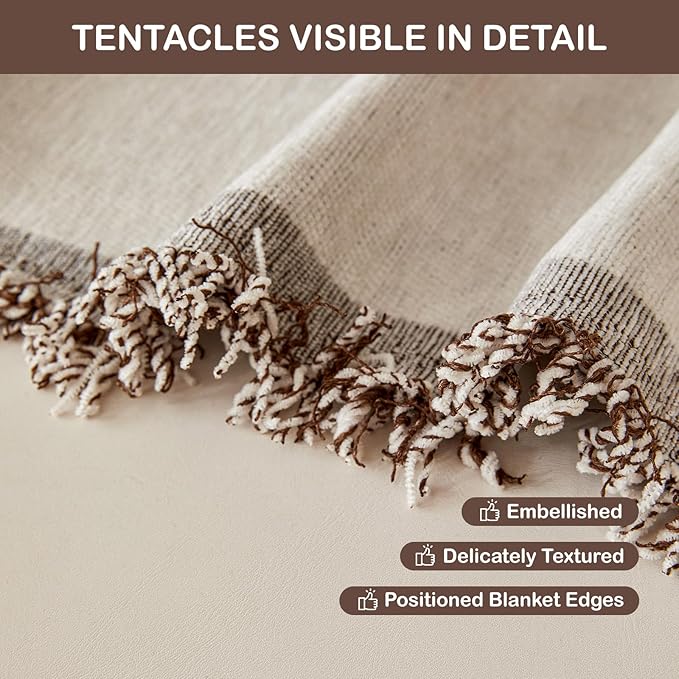 STACYPIK Soft Boho Chenille Couch Cover for Pets Beige Khaki Sofa Cover for 3 Cushion Couch Non Slip Furniture Protector with Tassels Geometric Couch Cover L Shaped Pet Friendly Washable-71x134IN