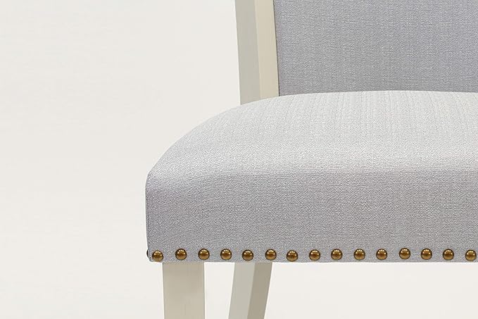 East West Furniture VEP0T05 Verona Parson Chairs - Nailhead Trim Grey Linen Fabric Padded Dining Chairs, Set of 2, Wirebrushed Linen White