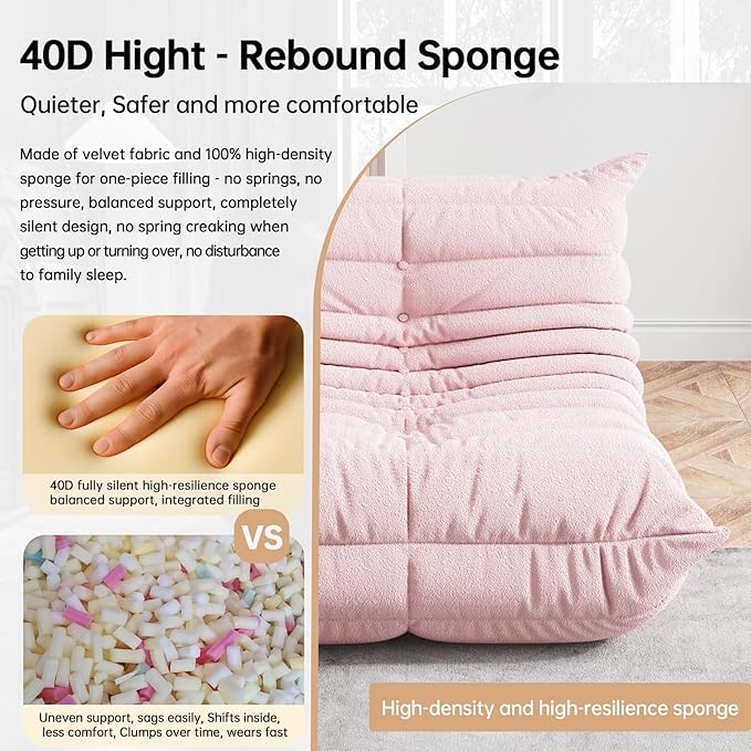 Bean Bag Chairs for Adults, BeanBag Reading Chair Memory Foam Couch, Floor Chair Soft Teddy Material, Comfy Reading Nook Chairs for Bedroom Living Room Office (Pink)