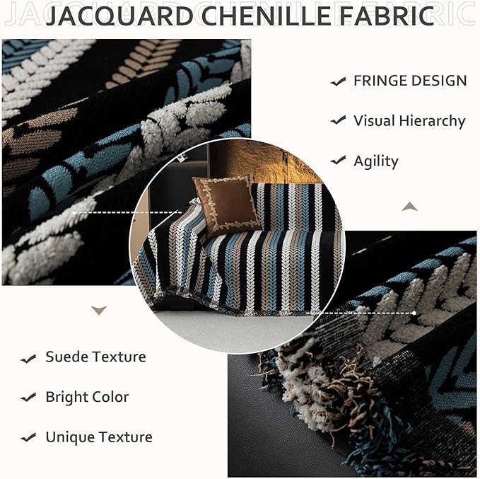 STACYPIK Modern Striped Sofa Cover for Pets, Vintage Jacquard Herringbone Couch Cover for 2 Cushion Couch, Non-Slip L Shaped Couch Cover for Sectional Washable Throw Slipcover for Living Room-71x118IN
