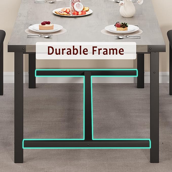 GarveeHome Dining Table Set for 4-6, 63" Extendable Wood Dining Room Table with Corner Protector & 2 Upholstered Benches, Kitchen Table Set for Apartment, Small Space, Easy Assembly,Retro Gray