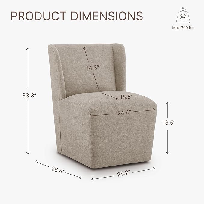 Upholstered Dining Chair with Casters Wingback Modern Side Armless Deskchair with Rollers for Diningroom Bedroom Livingroom Reading Room,Khaki,4 Box