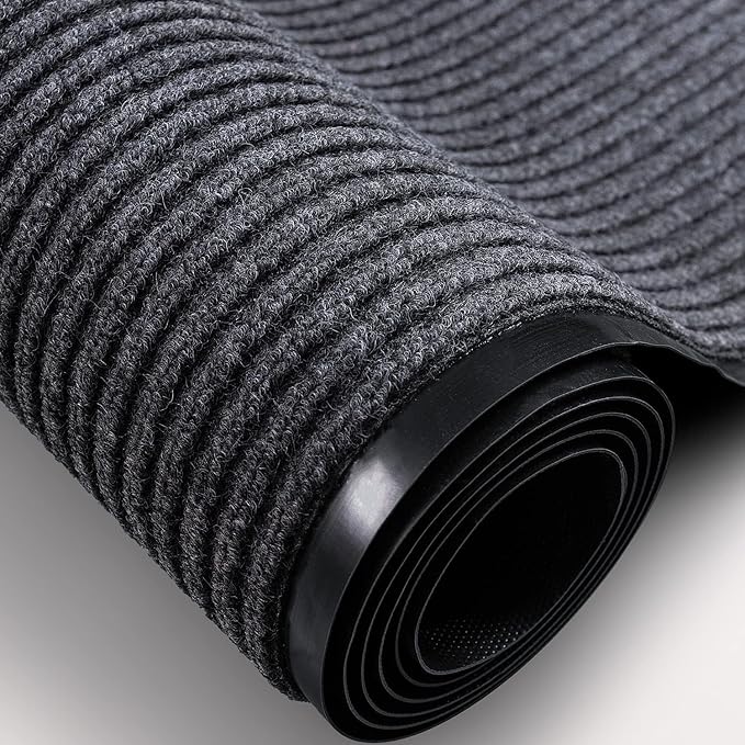 TANYOYO 4' X 6' Commercial Grade Door Floor Mat Brush Step Entrance Mat Vinyl Backed Utility Doormat Heavy Duty Floor Rugs Commercial Outdoor Carpet Indoor Entrance Mat,Grey