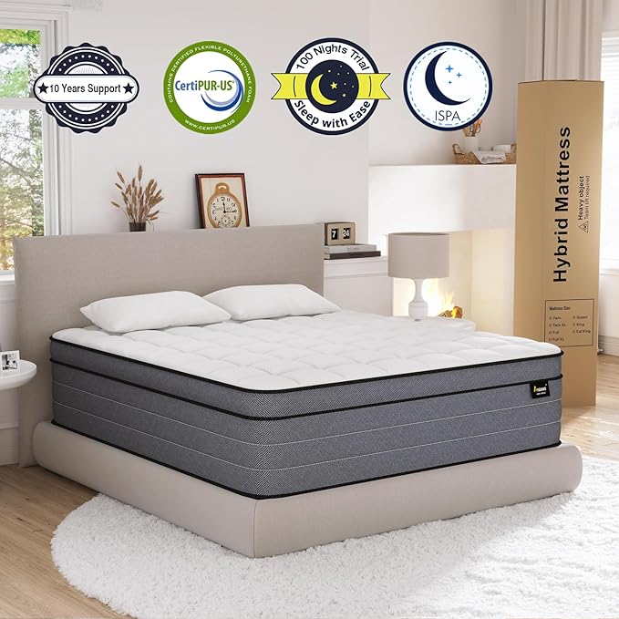 Queen Mattress, 12 Inch Hybrid Queen Size Mattresses in a Box with Gel Memory Foam and Individual Pocket Springs|Pressure Relief & Motion Isolation, Medium Firm Feel
