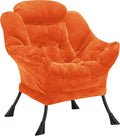 Fabric Lazy Chair for Adults, Oversized Upholstered Sofa Chair, Plush Comfy Lounge Chair with Large Side Storage Pocket, Thick Padded Reading Chair for Living Room, Bedroom, Office, Orange