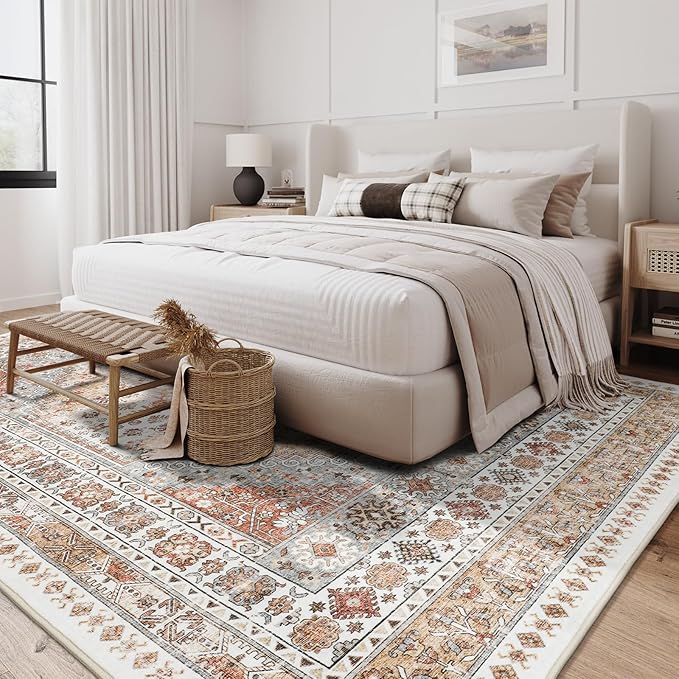 zesthome 4x6 Rug - Stain Resistant Washable Rug, Anti Slip Backing Rugs for Living Room, Foldable Vintage Small Area Rugs(Orange,4'x6')