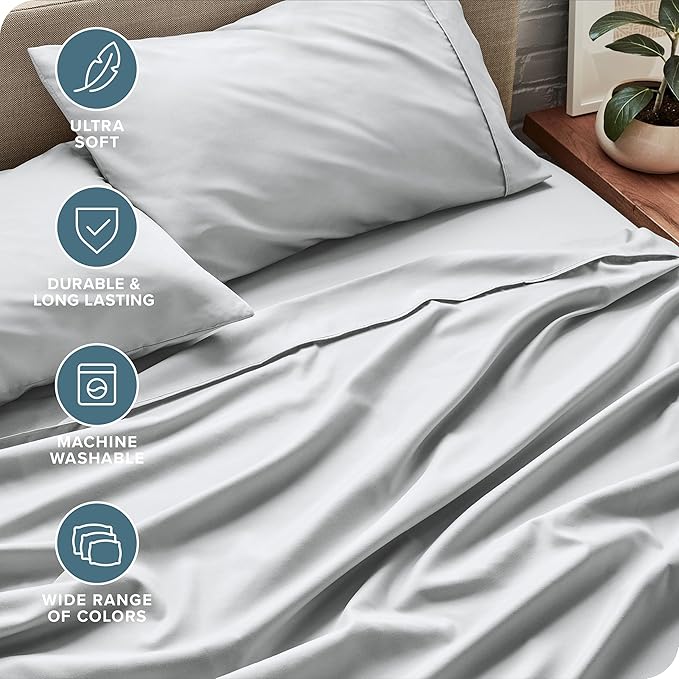 Bare Home Full Extra Long Sheet Set - 1800 Ultra-Soft Microfiber Full XL Bed Sheets - Double Brushed - Deep Pockets - Easy Fit - 4 Piece Set - Bed Sheets (Full XL, French Grey)