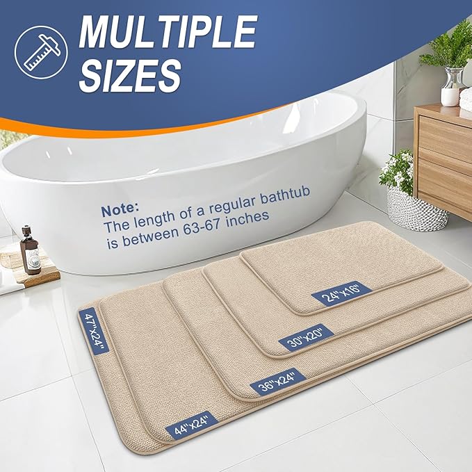 OLANLY Thick Memory Foam Bath Mat Rug 44x24, Extra Soft Absorbent Bathroom Rug, Quick Dry Bath Mats, Non-Slip, Machine Washable Carpet for Bathroom, Tub and Shower, Home Decor Accessories, Beige