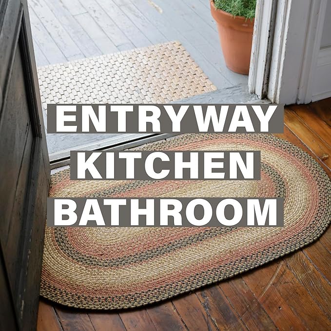 Russet Multi Color Jute Braided Rug Runner, 22x72 Rectangle - Warm Country Decor, Perfect for Laundry Rooms, Kitchens and Entryways - Reversible and Easy to Clean