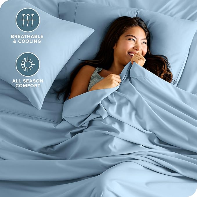 Bare Home Full XL Sheet Set - Luxury 1800 Ultra-Soft Microfiber Full Extra Long Bed Sheets - Double Brushed - Deep Pockets - Easy Fit - 4 Piece Set - Bedding Sheets & Pillowcases (Full XL, Light Blue)