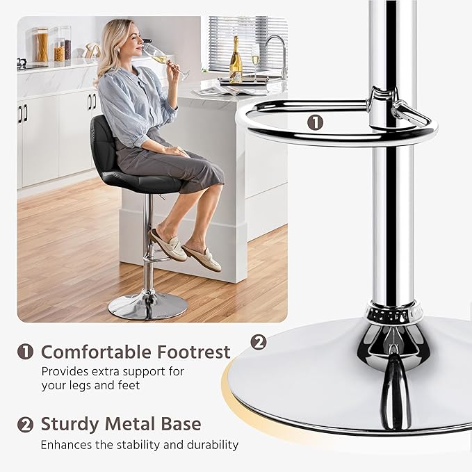 Yaheetech Bar Stools Set of 4, Adjustable PU Leather Swivel Barstools, Modern Counter Stools with Back and Footrest, Counter Height Barstools for Bar, Kitchen, Dining Room, Black