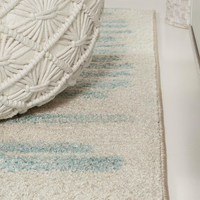 JONATHAN Y Khalil Modern Berber Stripe Cream/Turquoise Runner Rug, 2x8, Contemporary, Bohemian, Easy-Cleaning for Living Room, Bedroom, Kitchen, Pet Friendly, Non-Shedding (MOH207B-28)