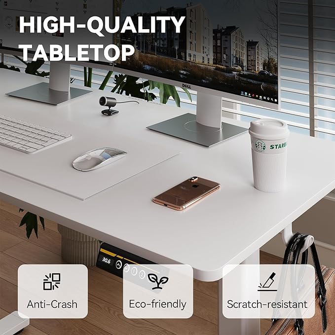 Electric Standing Desk Adjustable Height 40"x24" Stand Up Desk with Lockable Wheels Ergonomic Sit Stand Desk for for Work Office Home Computer Workstation (White)