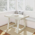 Plank+Beam 48 Inch Farmhouse Dining Table, Rustic Solid Wood Kitchen Table, Dinner Table for Dining Room, Home Office Furniture, White Sand Wirebrush