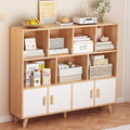 Cubby Shelf Bookcase with Doors - Wooden 11 Cube Floor Standing Open Bookshelf with Solid Wood Legs, 3-Tier Storage Cabinet, Oak and Warm White